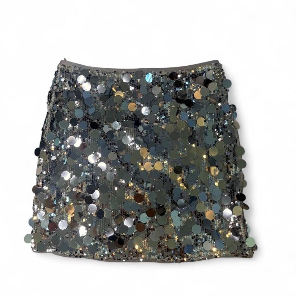 Haute Monde Women's Silver Sequin Mini Skirt sz S